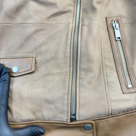 Wilsons Leather Ramona Jacket M NWT Tan Faux‎ Shearling Moto Coat Genuine Trim - Picture 8 of 15